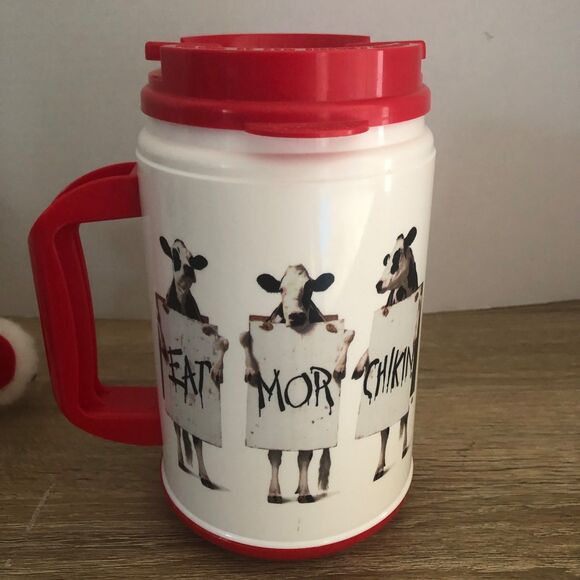 Chick- Fil- A Coca- Cola Logo Travel Mug By Whirley 2003 With Two Cow Plush Toys - Picture 4 of 7